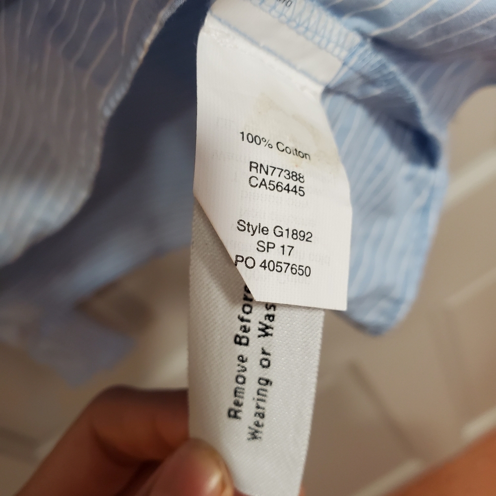 Madewell Blouse Women Size Small Light Blue Striped tie-sleeve popover top - Picture 7 of 12